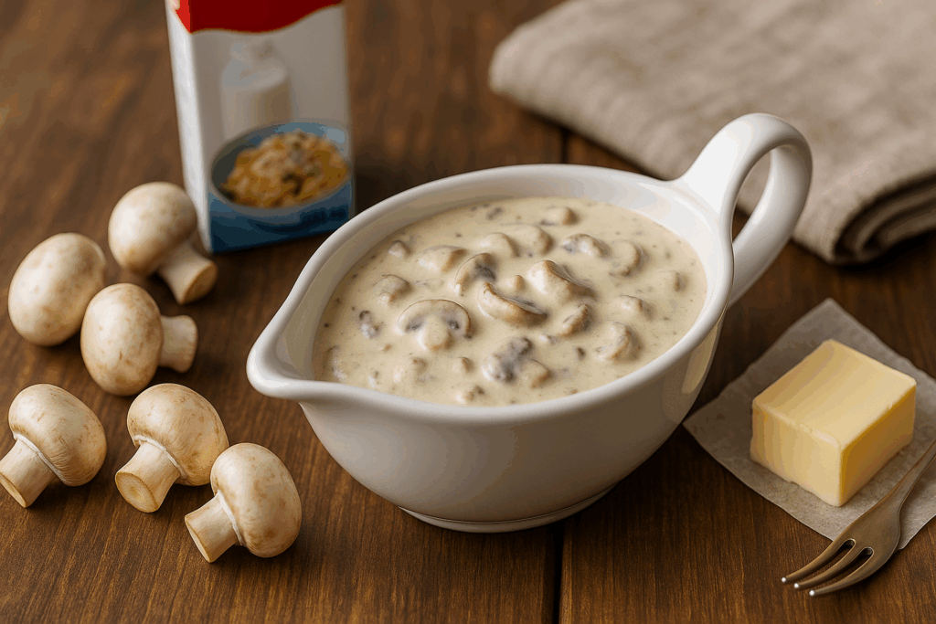 Receta keto de salsa de crema y champiñones, baja en carbohidratos netos y rica en grasas saludables. Ideal para acompañar shirataki, carnes o verduras.