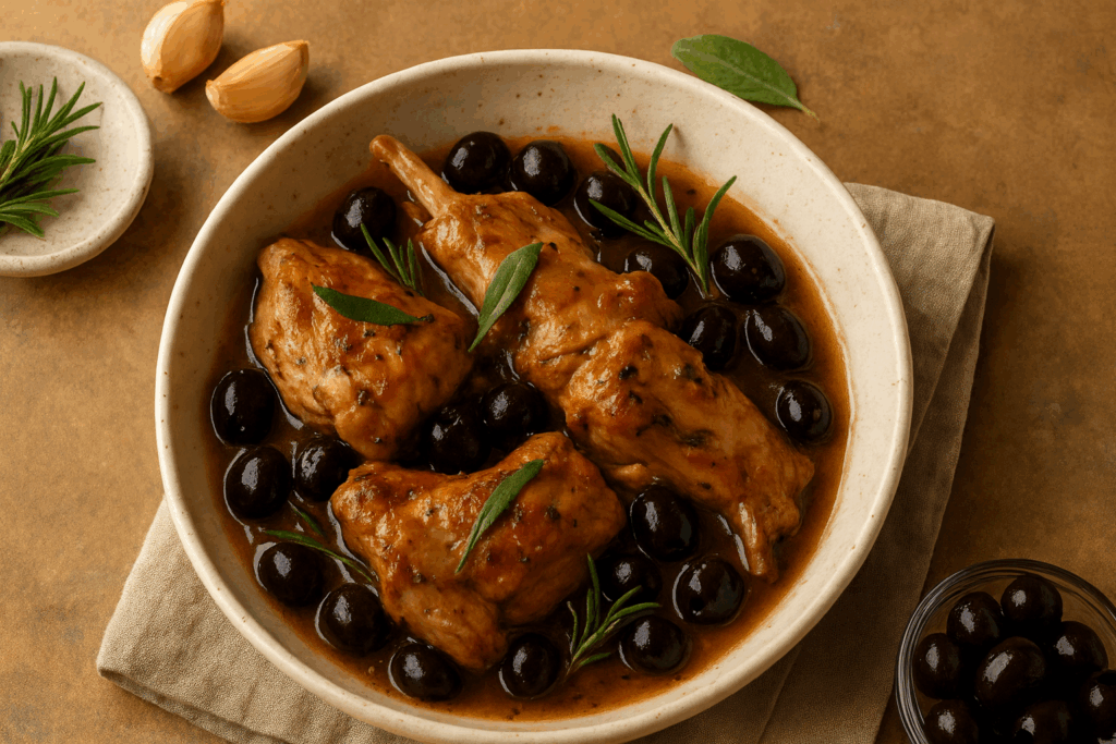 Conejo Mediterráneo con Aceitunas y Romero | Receta Keto Baja en Carbohidratos