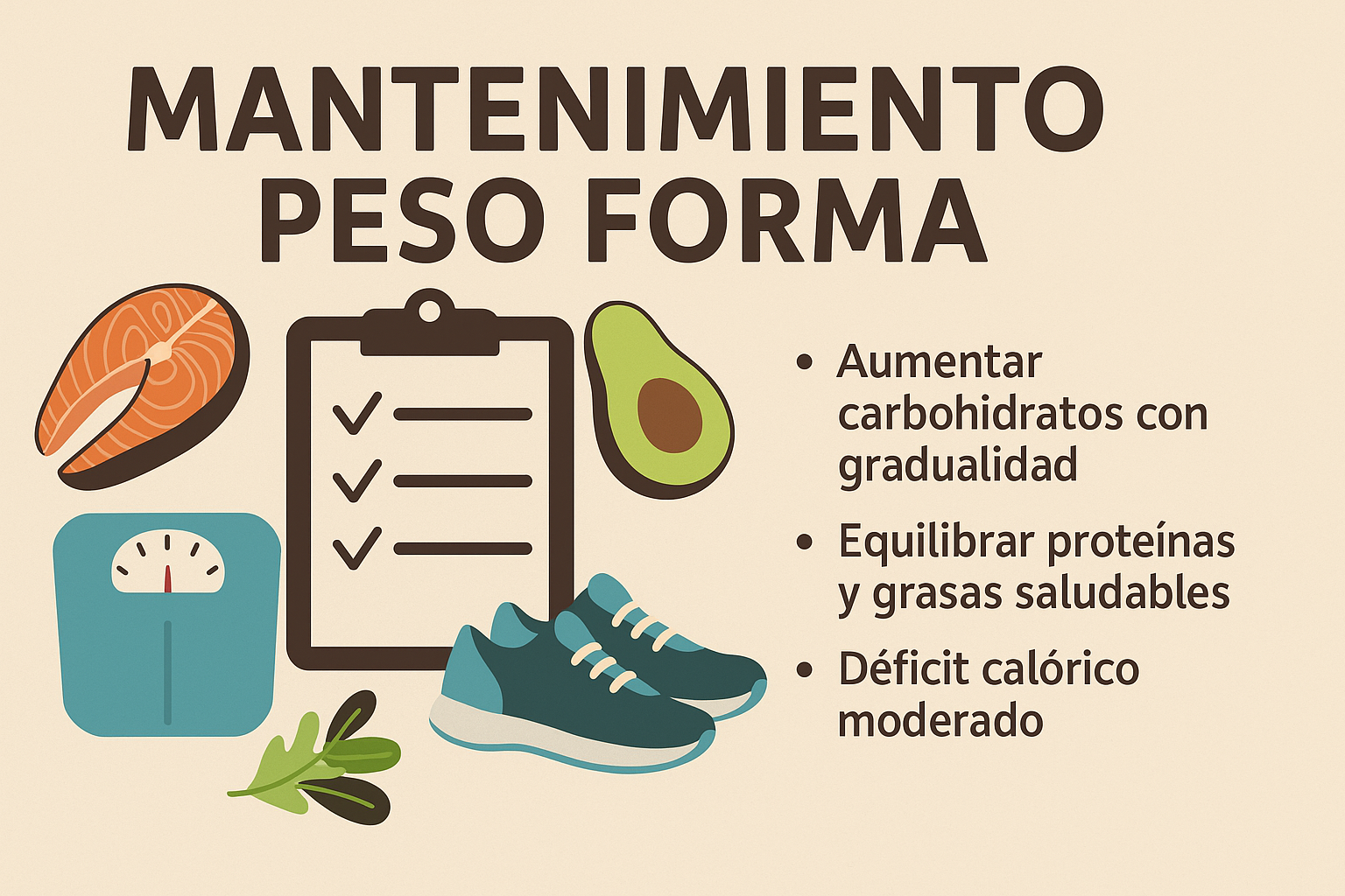 Mantenimiento del peso tras la dieta keto: aumenta carbohidratos poco a poco y equilibra proteínas y grasas para conservar tu forma.